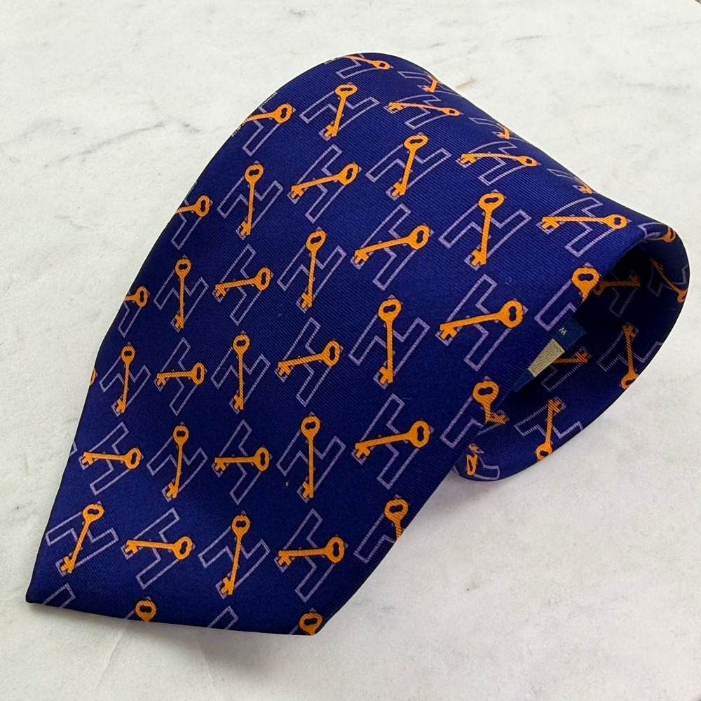 Alynn‎ Necktie Mens OS Purple Gold Key Geometric Silk Business Preppy Novelty